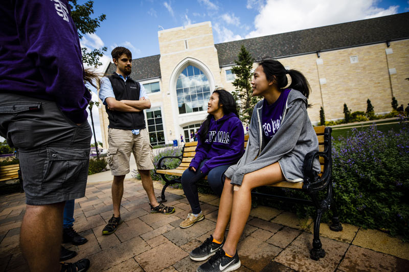 Students hanging out on campus